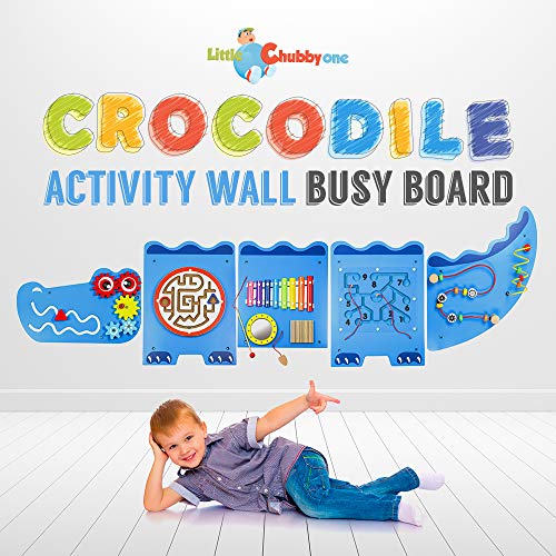 LITTLE CHUBBY ONE Crocodile Activity Wall Busy Board Panels - Fun and Educational Toy for Kids - Easy to Install Wall Mounted Interactive Board Games and Mazes for Kids Encourages Development by Little Chubby One