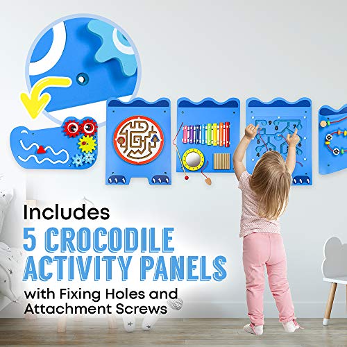 LITTLE CHUBBY ONE Crocodile Activity Wall Busy Board Panels - Fun and Educational Toy for Kids - Easy to Install Wall Mounted Interactive Board Games and Mazes for Kids Encourages Development by Little Chubby One