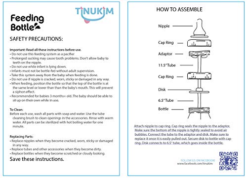 Tinukim iFeed 9 Ounce Self Feeding Baby Bottle with Tube - Handless Anti-Colic Nursing System, Pink - 2-Pack from Tinukim