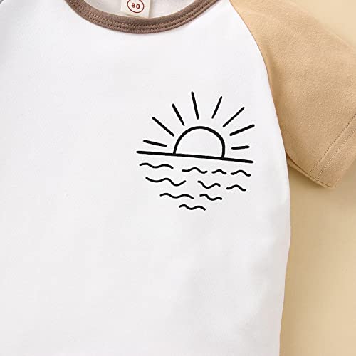 Toddler Baby Girls Boys Summer Clothes Outfit Sun Printed Set Short Sleeve Crewneck T-Shirt Patchwork Shorts Set (Green# Khaki, 9-12 Months) from Cevoerf