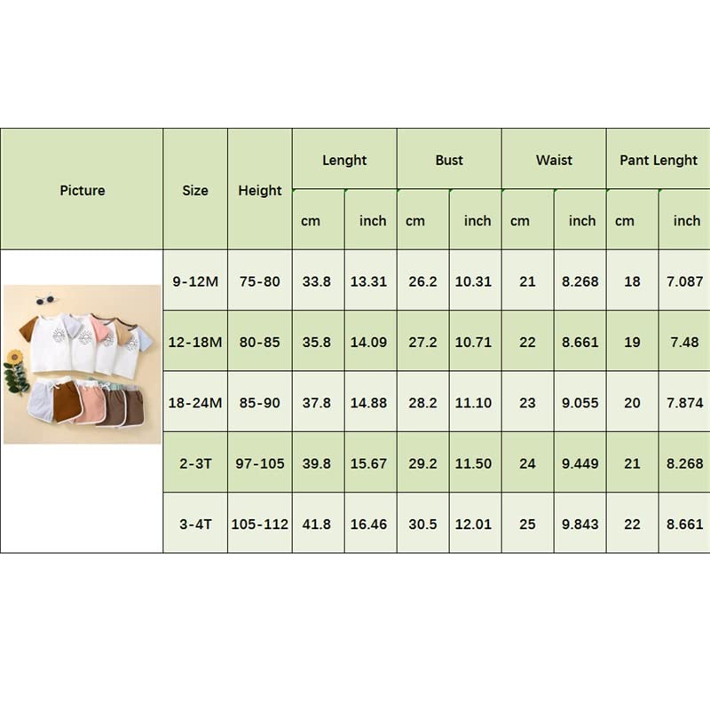 Toddler Baby Girls Boys Summer Clothes Outfit Sun Printed Set Short Sleeve Crewneck T-Shirt Patchwork Shorts Set (Green# Khaki, 9-12 Months) from Cevoerf