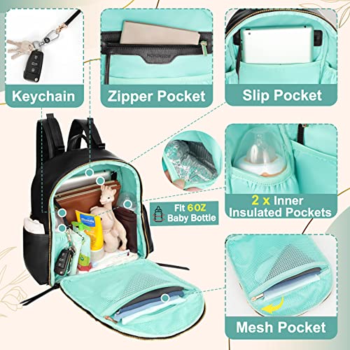 Mini Diaper Bag Backpack Mominside Small Baby Diaper Bag with 11 Pockets, Leather Travel Baby Bag for Baby Girls Boys, DiaperÂ BagÂ Organizers, 2 Insulated Pockets, Stroller Straps, Baby Registry, Black from Guanfang