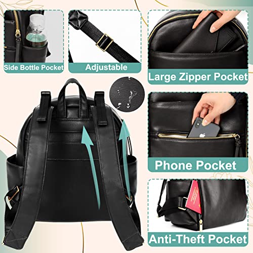 Mini Diaper Bag Backpack Mominside Small Baby Diaper Bag with 11 Pockets, Leather Travel Baby Bag for Baby Girls Boys, DiaperÂ BagÂ Organizers, 2 Insulated Pockets, Stroller Straps, Baby Registry, Black from Guanfang