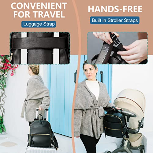 Mini Diaper Bag Backpack Mominside Small Baby Diaper Bag with 11 Pockets, Leather Travel Baby Bag for Baby Girls Boys, DiaperÂ BagÂ Organizers, 2 Insulated Pockets, Stroller Straps, Baby Registry, Black from Guanfang