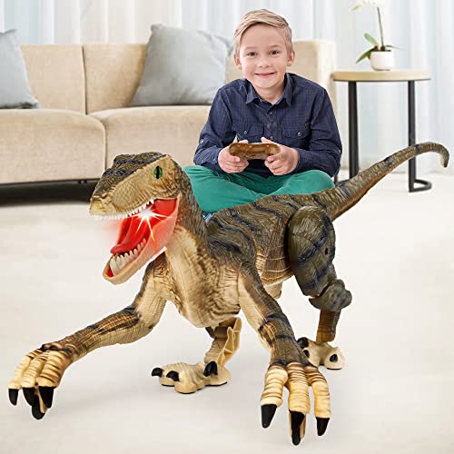 Mini Tudou Remote Control Dinosaur Toys,Electronic Walking Toys with LED Light Up&Realistic Simulation Sounds,2.4Ghz Velociraptor Robot Toys,Best RC Dinosaur Gifts for Boys Kids Age 5 6 7 8 9 from Mini Tudou