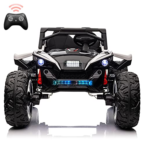 24V Ride on Car with Remote Control,2 Seats 20.5â Extra Large Seat Wide UTV, 4WD Power Wheels Vehicle with 17" EVA Wheels,Metal Suspension,LED Lights,Music,Horn,(White) by PINGHU SHUANGXI BABY CARRIER MANUFACTURE CO., LTD