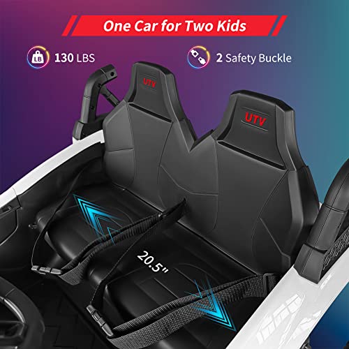 24V Ride on Car with Remote Control,2 Seats 20.5â Extra Large Seat Wide UTV, 4WD Power Wheels Vehicle with 17" EVA Wheels,Metal Suspension,LED Lights,Music,Horn,(White) by PINGHU SHUANGXI BABY CARRIER MANUFACTURE CO., LTD