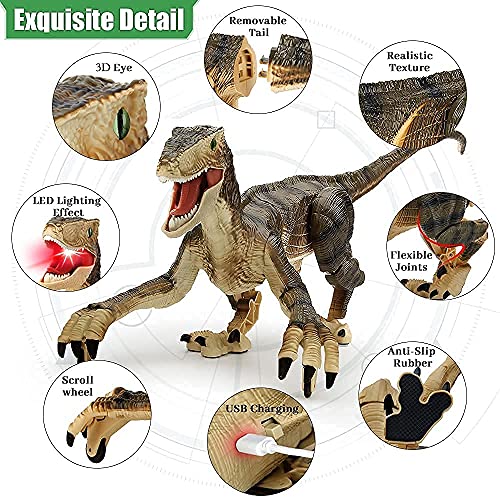 Mini Tudou Remote Control Dinosaur Toys,Electronic Walking Toys with LED Light Up&Realistic Simulation Sounds,2.4Ghz Velociraptor Robot Toys,Best RC Dinosaur Gifts for Boys Kids Age 5 6 7 8 9 from Mini Tudou