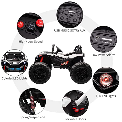 24V Ride on Car with Remote Control,2 Seats 20.5â Extra Large Seat Wide UTV, 4WD Power Wheels Vehicle with 17" EVA Wheels,Metal Suspension,LED Lights,Music,Horn,(White) by PINGHU SHUANGXI BABY CARRIER MANUFACTURE CO., LTD