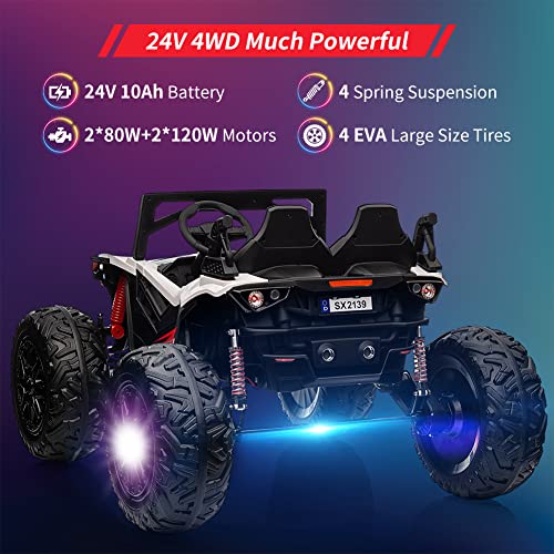 24V Ride on Car with Remote Control,2 Seats 20.5â Extra Large Seat Wide UTV, 4WD Power Wheels Vehicle with 17" EVA Wheels,Metal Suspension,LED Lights,Music,Horn,(White) by PINGHU SHUANGXI BABY CARRIER MANUFACTURE CO., LTD