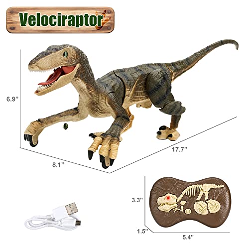 Mini Tudou Remote Control Dinosaur Toys,Electronic Walking Toys with LED Light Up&Realistic Simulation Sounds,2.4Ghz Velociraptor Robot Toys,Best RC Dinosaur Gifts for Boys Kids Age 5 6 7 8 9 from Mini Tudou