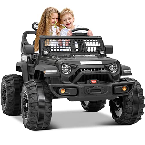 24V 2 Seater Ride on Truck with Remote Control for Kids,480w Motor Electric Cars Kids Electric Vehicles Truck Battery Powered Car Spacious,Large-Capacity Trunk,4-axis Spring Suspension (Black) by Kimbosmart