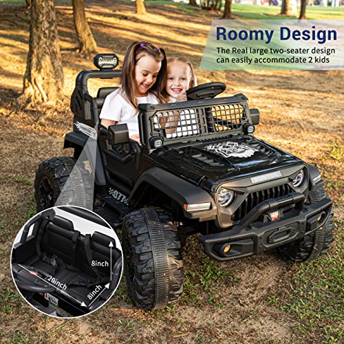 24V 2 Seater Ride on Truck with Remote Control for Kids,480w Motor Electric Cars Kids Electric Vehicles Truck Battery Powered Car Spacious,Large-Capacity Trunk,4-axis Spring Suspension (Black) by Kimbosmart