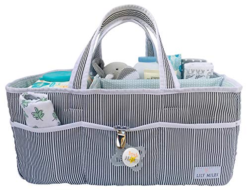Lily Miles Baby Diaper Caddy - Large Organizer Tote Bag for Infant Boy or Girl - Baby Shower Gift - Nursery Must Haves - Registry Favorites - Collapsible Newborn Caddie Car Travel by Lily Miles