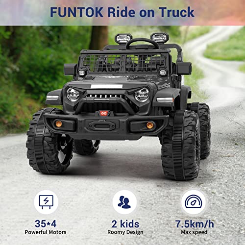 24V 2 Seater Ride on Truck with Remote Control for Kids,480w Motor Electric Cars Kids Electric Vehicles Truck Battery Powered Car Spacious,Large-Capacity Trunk,4-axis Spring Suspension (Black) by Kimbosmart