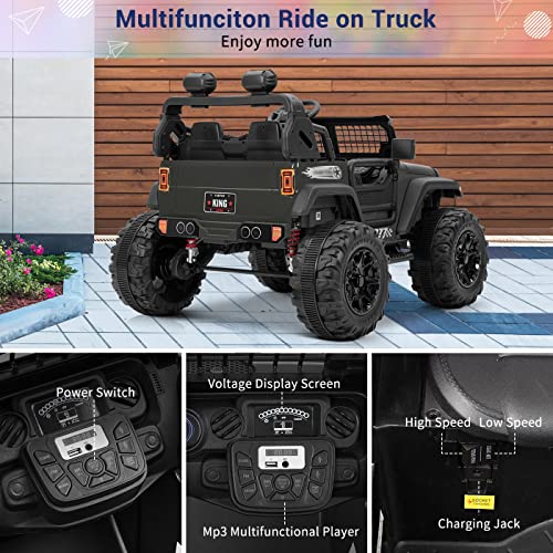 24V 2 Seater Ride on Truck with Remote Control for Kids,480w Motor Electric Cars Kids Electric Vehicles Truck Battery Powered Car Spacious,Large-Capacity Trunk,4-axis Spring Suspension (Black) by Kimbosmart