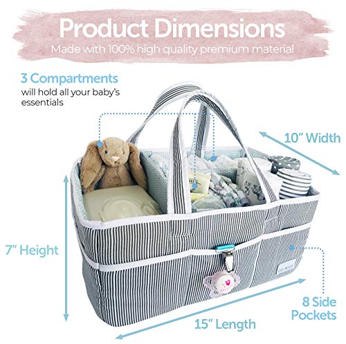 Lily Miles Baby Diaper Caddy - Large Organizer Tote Bag for Infant Boy or Girl - Baby Shower Gift - Nursery Must Haves - Registry Favorites - Collapsible Newborn Caddie Car Travel by Lily Miles