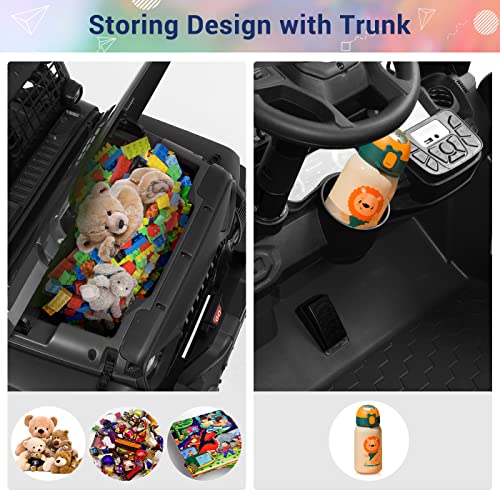 24V 2 Seater Ride on Truck with Remote Control for Kids,480w Motor Electric Cars Kids Electric Vehicles Truck Battery Powered Car Spacious,Large-Capacity Trunk,4-axis Spring Suspension (Black) by Kimbosmart