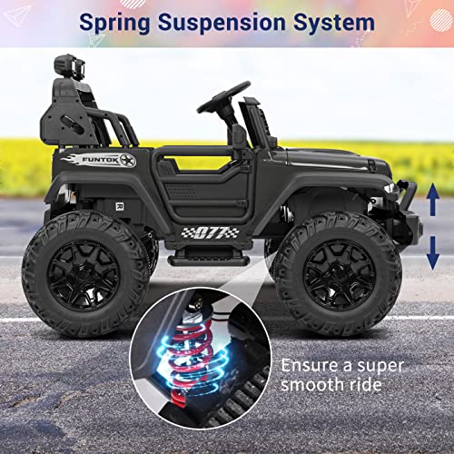 24V 2 Seater Ride on Truck with Remote Control for Kids,480w Motor Electric Cars Kids Electric Vehicles Truck Battery Powered Car Spacious,Large-Capacity Trunk,4-axis Spring Suspension (Black) by Kimbosmart