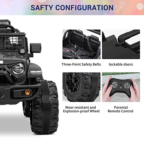 24V 2 Seater Ride on Truck with Remote Control for Kids,480w Motor Electric Cars Kids Electric Vehicles Truck Battery Powered Car Spacious,Large-Capacity Trunk,4-axis Spring Suspension (Black) by Kimbosmart