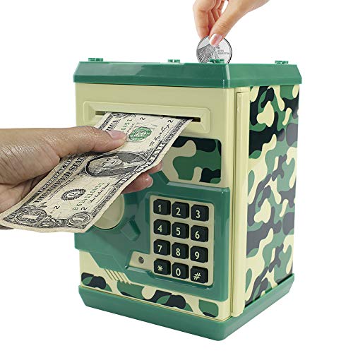 Brekya Mini ATM Piggy Bank Security Machine Best Gift for Kids,Electronic Code Piggy Bank Money Counter Safe Box Coin Bank for Boys Girls Password Lock (Camouflage Green) from Brekya by Dongguan senhui electronic technology Co.,Ltdâ