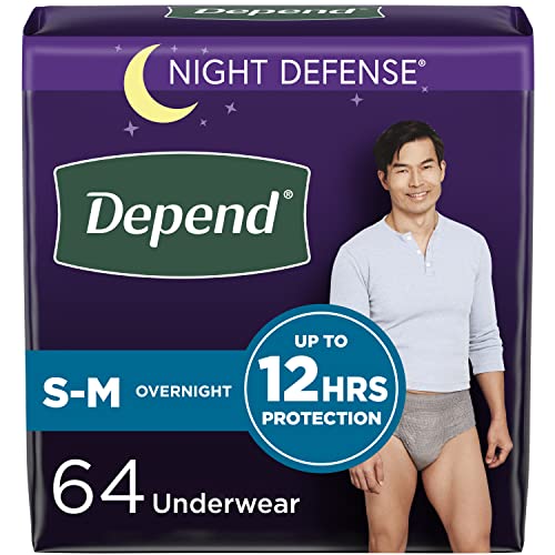 Depend Night Defense Adult Incontinence Underwear for Men, Disposable, Overnight, Small/Medium, Grey, 64 Count, Packaging May Vary by Kimberly-Clark Corp.