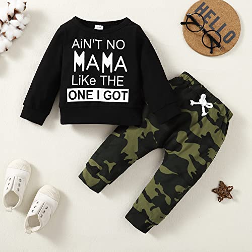 Baby Boy Clothes 2Pcs Infant Toddler Fall Winter Outfit Letter Print Long Sleeve Sweatshirts + Pants Set 6 9 12 18 24 Months from YALLET