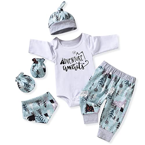 Newborn Boys Clothes, Baby Long Sleeve Fall Winter Spring NB Clothing Coming Home Outfit Awaits Mountain Theme Adventure from 