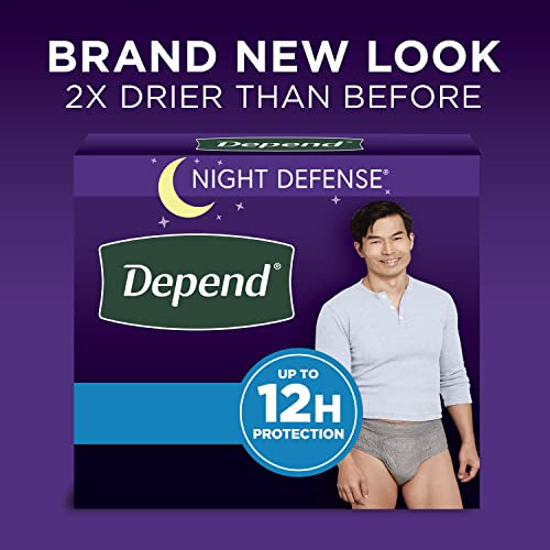 Depend Night Defense Adult Incontinence Underwear for Men, Disposable, Overnight, Small/Medium, Grey, 64 Count, Packaging May Vary by Kimberly-Clark Corp.