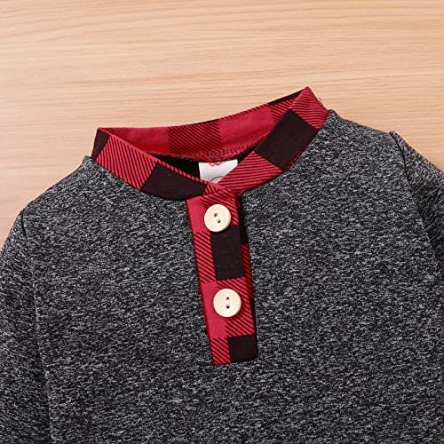 FOCICI Newborn Baby Boy Clothes Fall Winter Infant Outfits For Boys Long Sleeve Button Romper and Plaid Pants 2pcs Set Red 3-6 Momths from 