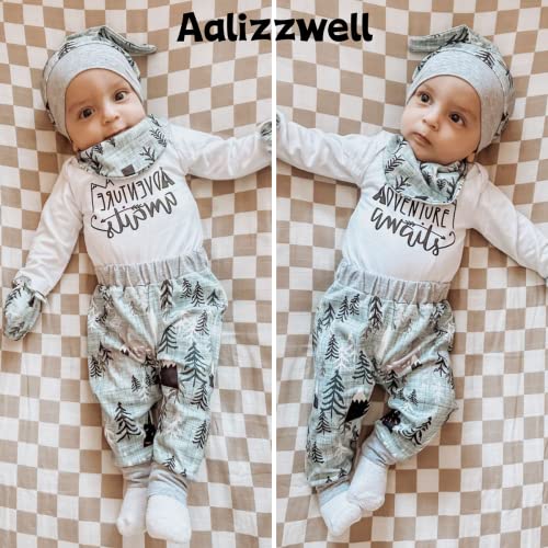 Newborn Boys Clothes, Baby Long Sleeve Fall Winter Spring NB Clothing Coming Home Outfit Awaits Mountain Theme Adventure from 