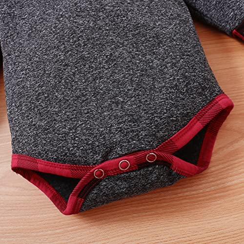 FOCICI Newborn Baby Boy Clothes Fall Winter Infant Outfits For Boys Long Sleeve Button Romper and Plaid Pants 2pcs Set Red 3-6 Momths from 