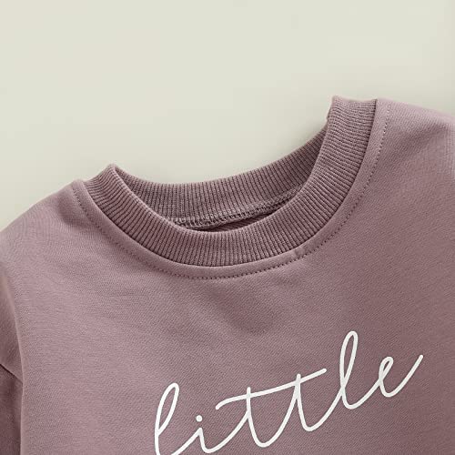Baby Girl Boy Crewneck Sweatshirt Bubble Romper Little Love Long Sleeve Onesie Valentines Day Outfit Fall Clothes (Purple , 6-12 Months ) by Chloefairy