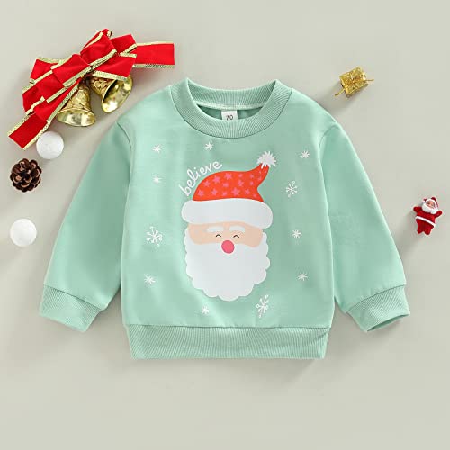 Toddler Girl Boy Christmas Shrit Baby Santa Outfit Crewneck Sweatshirt Long Sleeve Sweater Holiday Sister Matching Clothes 6-12 Months C Santa Print Mint Green by 