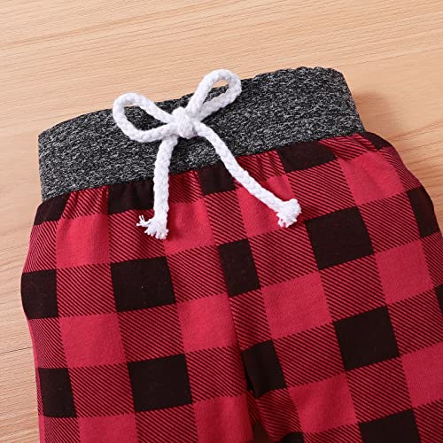 FOCICI Newborn Baby Boy Clothes Fall Winter Infant Outfits For Boys Long Sleeve Button Romper and Plaid Pants 2pcs Set Red 3-6 Momths from 