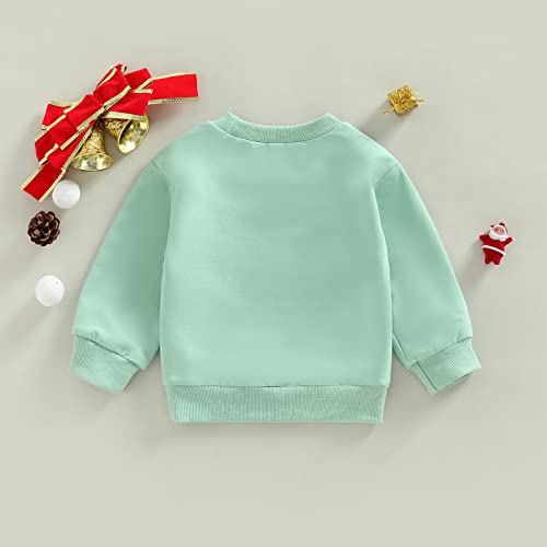 Toddler Girl Boy Christmas Shrit Baby Santa Outfit Crewneck Sweatshirt Long Sleeve Sweater Holiday Sister Matching Clothes 6-12 Months C Santa Print Mint Green by 