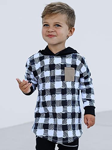 Kids Toddler Baby Boys Fall Winter Outfits Plaid Shirt Suit Clothes Long Sleeve Hooded Jacket + Pants Set Spring (1-Black, 18-24 Months) by Bingqiling