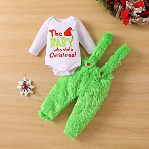 Baby Boy Girl Christmas Outfit Long Sleeve Letter Print Romper Furry Suspender Overalls Pants Dress Cute Clothing (Suspender Pants Set,18-24 Months) by Rarjuiey