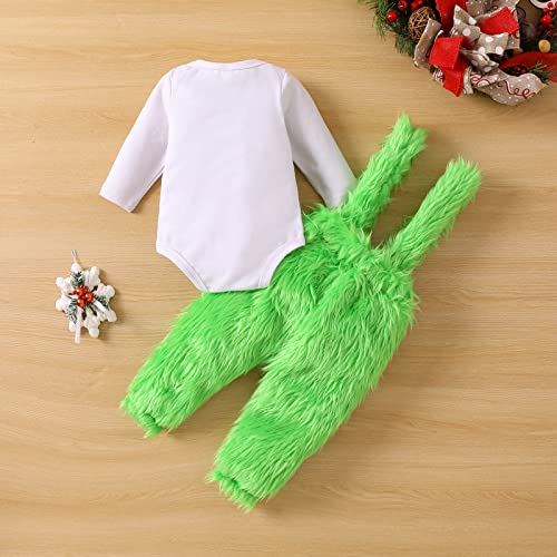 Baby Boy Girl Christmas Outfit Long Sleeve Letter Print Romper Furry Suspender Overalls Pants Dress Cute Clothing (Suspender Pants Set,18-24 Months) by Rarjuiey