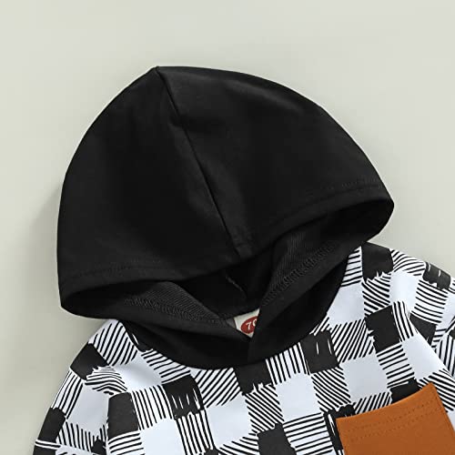 Kids Toddler Baby Boys Fall Winter Outfits Plaid Shirt Suit Clothes Long Sleeve Hooded Jacket + Pants Set Spring (1-Black, 18-24 Months) by Bingqiling