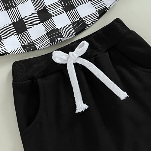 Kids Toddler Baby Boys Fall Winter Outfits Plaid Shirt Suit Clothes Long Sleeve Hooded Jacket + Pants Set Spring (1-Black, 18-24 Months) by Bingqiling