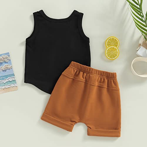 Toddler Baby Boy Summer Clothes Set Sleeveless Tank Tops T-Shirt+ Shorts Outfits Drawstring Short Casual Outfits (Black, 6-12 Months) by LIOMENGZI