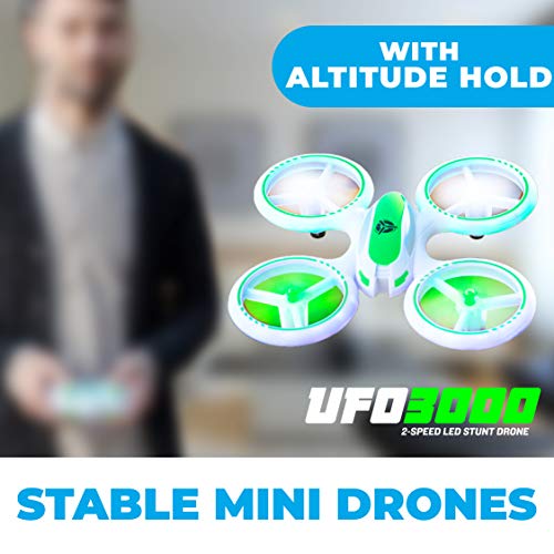 Force1 UFO 3000 LED Mini Drone for Kids - Remote Control Drone, Small RC Quadcopter for Beginners with LEDs, 360 Flips, 4-Channel Remote Control, 2 Speeds, and 2 Drone Batteries from Force1