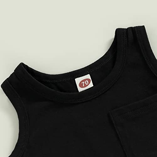 Toddler Baby Boy Summer Clothes Set Sleeveless Tank Tops T-Shirt+ Shorts Outfits Drawstring Short Casual Outfits (Black, 6-12 Months) by LIOMENGZI