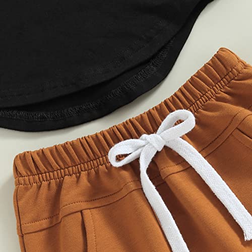 Toddler Baby Boy Summer Clothes Set Sleeveless Tank Tops T-Shirt+ Shorts Outfits Drawstring Short Casual Outfits (Black, 6-12 Months) by LIOMENGZI
