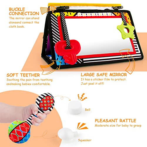 3-in-1 Tummy Time Mirror Toys with Soft Crinkle 3D Activity Book,Teethers, Rattle,High Contrast Black and White Montessori Baby Crawling Toys Developmental Newborn Infant Sensory Toys Gift 0-12 Months by teytoy