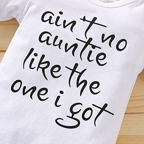 Aint No Auntie Like The One I Get Baby Boy Clothes Auntie Saying Letter Print Long Sleeve Romper Pants Hats (White, 0-3 Months) by MA&BABY