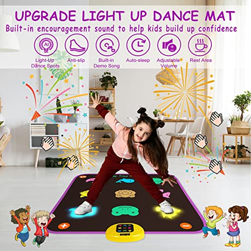 Dance Mat for Kids Ages 4-8, Electronic Dance Pad Game for Girls Ages 8-12 with Light Up Button, Dance Toys with 5 Challenge Levels, Built-in Music, Birthday Gifts for 3 4 5 6 7 8 9+ Year Old Girls by TLDM04