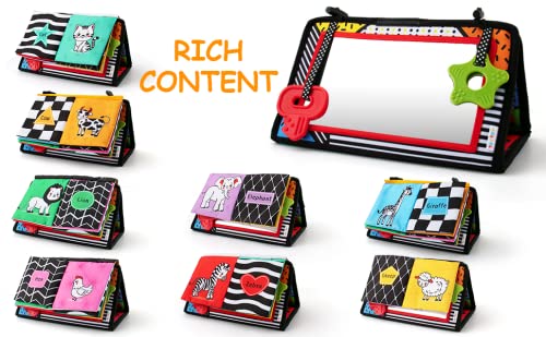 3-in-1 Tummy Time Mirror Toys with Soft Crinkle 3D Activity Book,Teethers, Rattle,High Contrast Black and White Montessori Baby Crawling Toys Developmental Newborn Infant Sensory Toys Gift 0-12 Months by teytoy