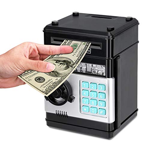 Zonkin Cartoon Electronic ATM Password Piggy Bank Cash Coin Can Auto Scroll Paper Money Saving Box Gift for Kids (Black) from Adevena